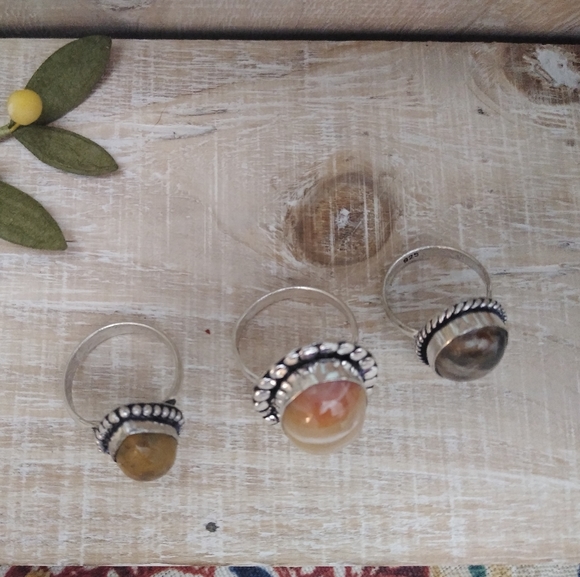 3 SET SILVER-STONE RINGS NWOT - Picture 2 of 11